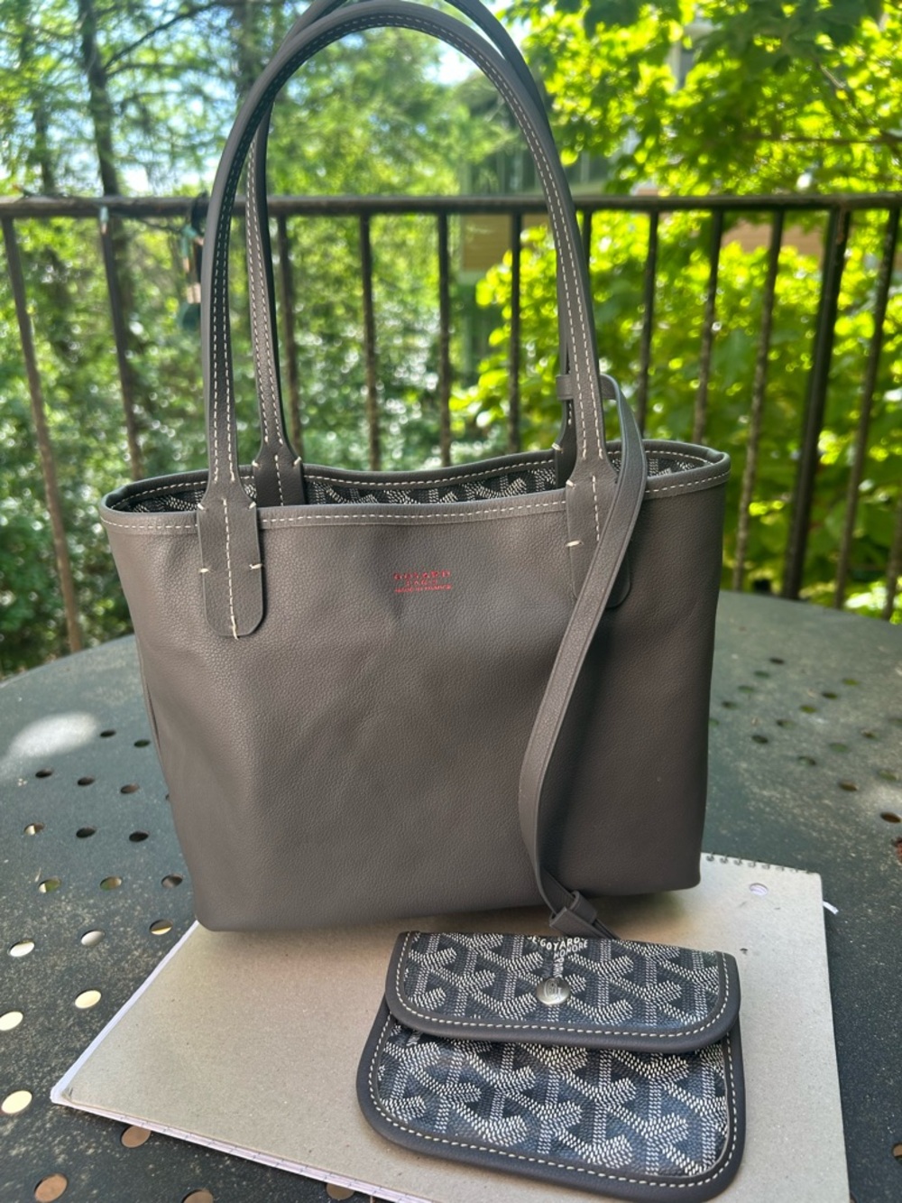 Goyard Anjou Mini Reversible Tote in Gray and White Goyardine and Gray Leather - Picture 10 of 16
